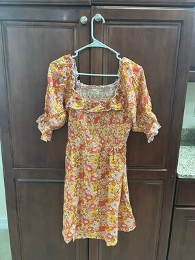 Haven + Hearts Floral Smocked Dress in Orange & Yellow